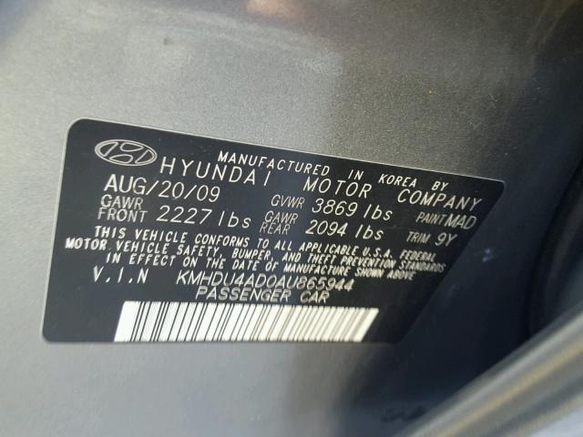 KMHDU4AD0AU865944 - 2010 HYUNDAI ELANTRA BL GREEN photo 10