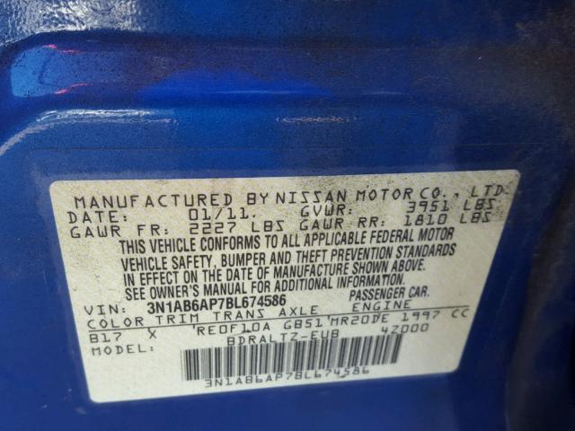 3N1AB6AP7BL674586 - 2011 NISSAN SENTRA 2.0 BLUE photo 10