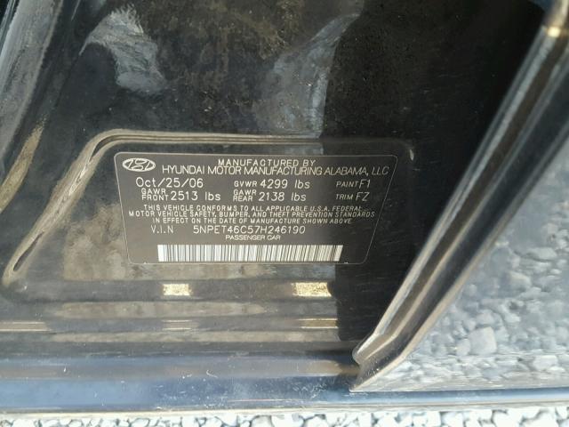 5NPET46C57H246190 - 2007 HYUNDAI SONATA GLS BLACK photo 10