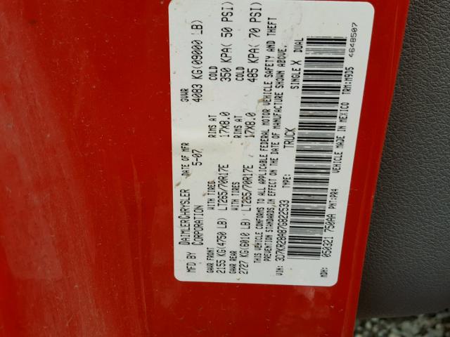 3D7KR28A87G822533 - 2007 DODGE RAM 2500 S Qırmızı foto 10