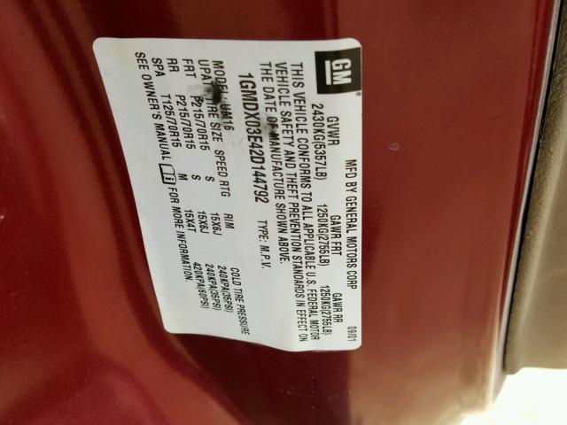 1GMDX03E42D144792 - 2002 PONTIAC MONTANA BURGUNDY photo 10