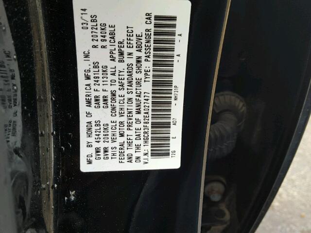 1HGCR3F82EA027477 - 2014 HONDA ACCORD EXL BLACK photo 10