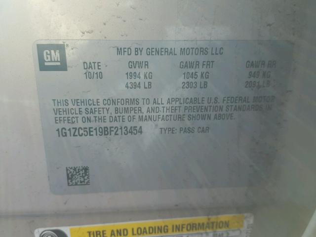 1G1ZC5E19BF213454 - 2011 CHEVROLET MALIBU 1LT 金色 照片 10