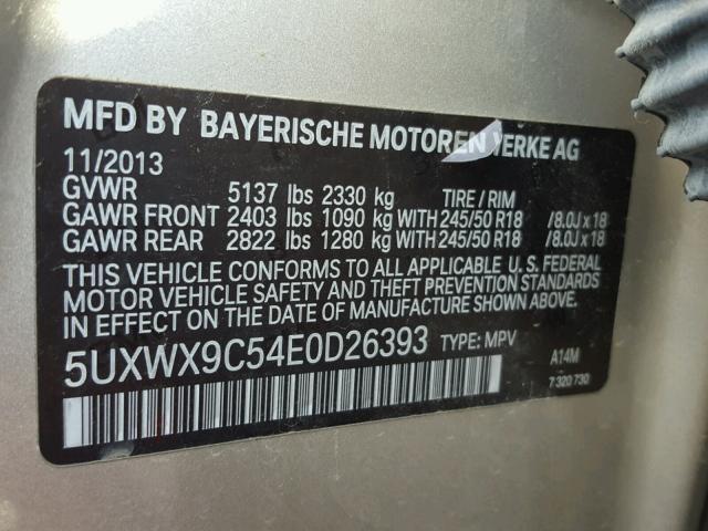 5UXWX9C54E0D26393 - 2014 BMW X3 XDRIVE2 GOLD photo 10