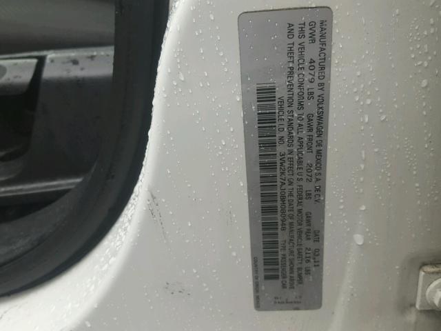 3VW2K7AJ0BM080948 - 2011 VOLKSWAGEN JETTA BASE 白色 照片 10