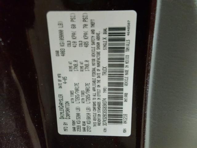 3D7KS28C65G830374 - 2005 DODGE RAM 2500 S Tünd qırmızı foto 10