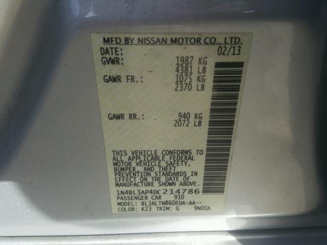 1N4BL3AP4DC214786 - 2013 NISSAN ALTIMA 3.5 SILVER photo 10