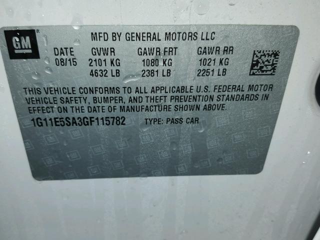 1G11E5SA3GF115782 - 2016 CHEVROLET MALIBU LIM 白色 照片 10