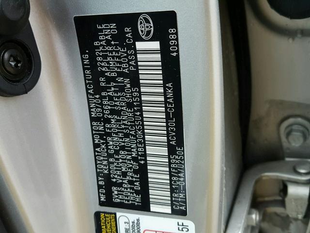 4T1BE30K55U411595 - 2005 TOYOTA CAMRY LE SILVER photo 10