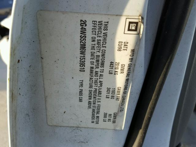 2G4WS52M6W1539510 - 1998 BUICK CENTURY CU WHITE photo 10