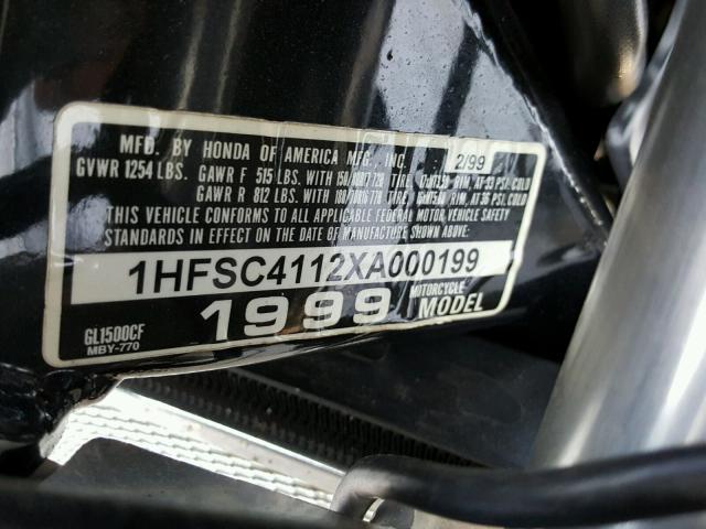 1HFSC4112XA000199 - 1999 HONDA GL1500 CF BLACK photo 10