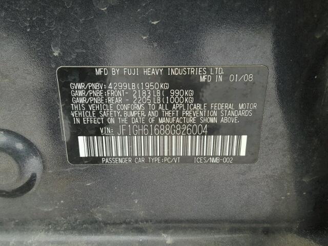 JF1GH61688G826004 - 2008 SUBARU IMPREZA 2. GRAY photo 10