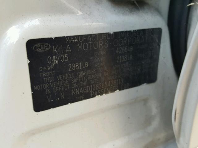 KNAGD128365438113 - 2006 KIA OPTIMA LX WHITE photo 10