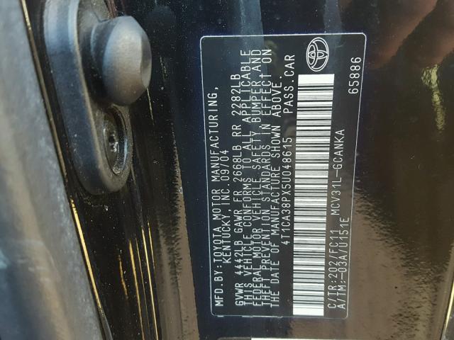 4T1CA38PX5U048615 - 2005 TOYOTA CAMRY SOLA BLACK photo 10