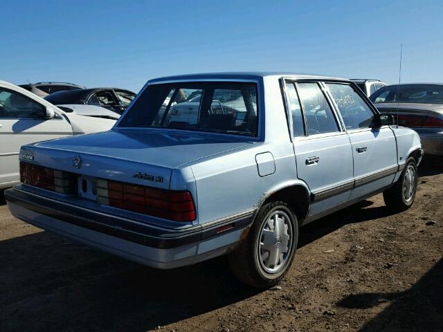 1B3BD46D4JF250145 - 1988 DODGE ARIES LE BLUE photo 4