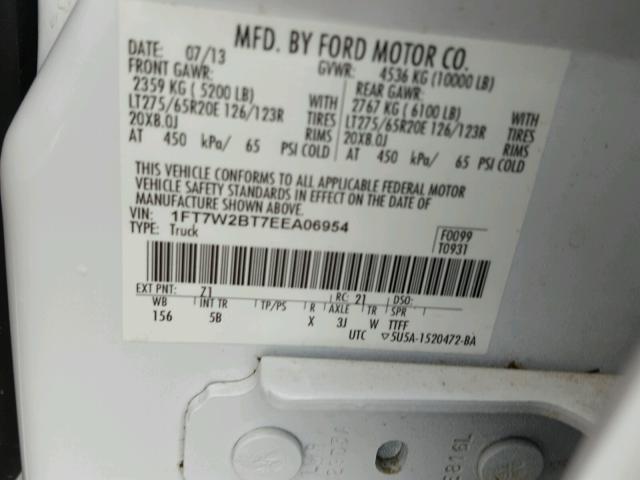 1FT7W2BT7EEA06954 - 2014 FORD F250 SUPER WHITE photo 10