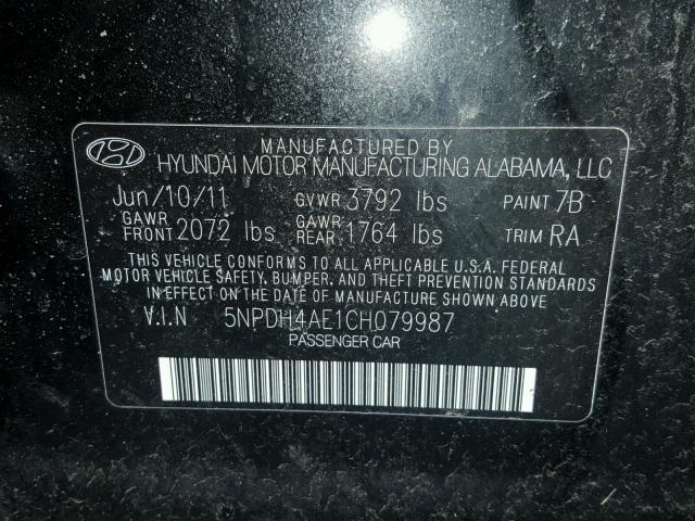 5NPDH4AE1CH079987 - 2012 HYUNDAI ELANTRA GL BLACK photo 10