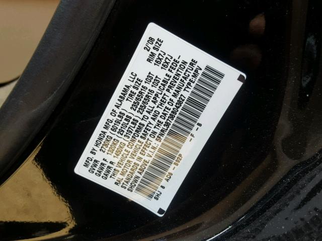 5FNRL38738B043827 - 2008 HONDA ODYSSEY EX BLACK photo 10