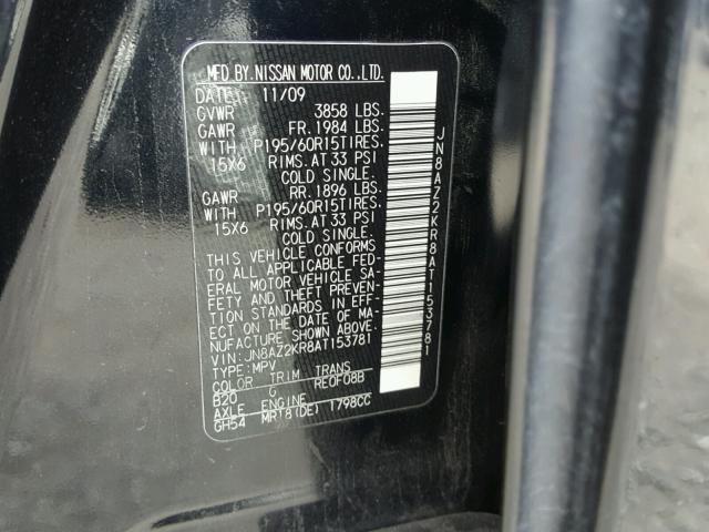 JN8AZ2KR8AT153781 - 2010 NISSAN CUBE BASE BLACK photo 10