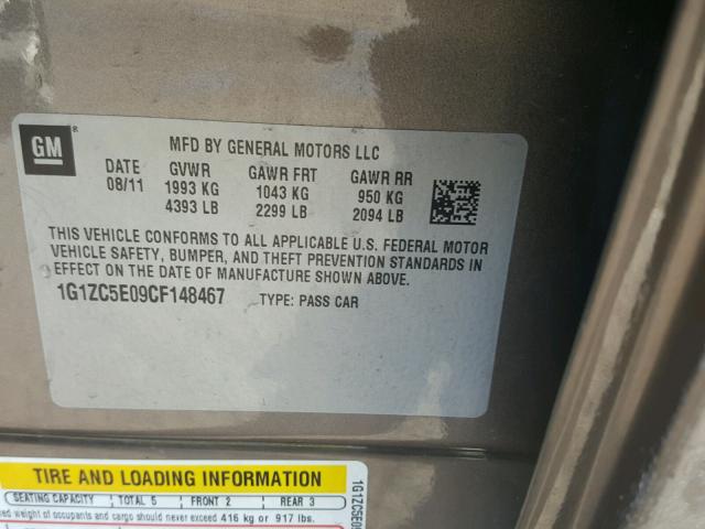 1G1ZC5E09CF148467 - 2012 CHEVROLET MALIBU 1LT 棕色 照片 10