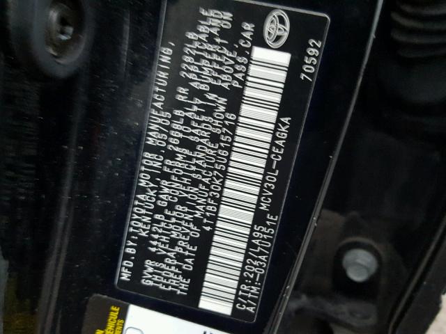 4T1BF30K75U615716 - 2005 TOYOTA CAMRY LE BLACK photo 10