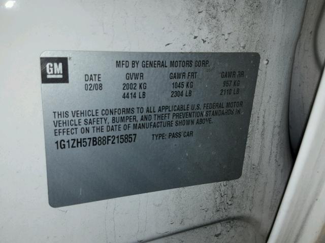 1G1ZH57B88F215857 - 2008 CHEVROLET MALIBU 1LT 白色 照片 10