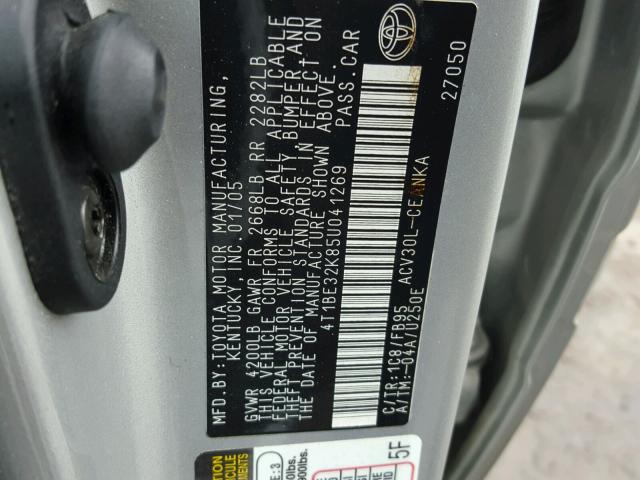 4T1BE32K85U041269 - 2005 TOYOTA CAMRY LE SILVER photo 10