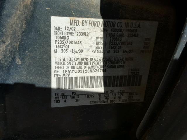 1FMYU03123KB75785 - 2003 FORD ESCAPE XLT GREEN photo 10