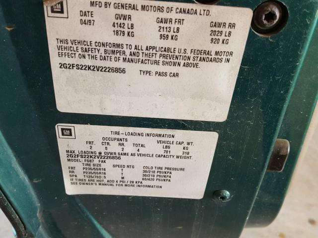 2G2FS22K2V2226856 - 1997 PONTIAC FIREBIRD GREEN photo 10