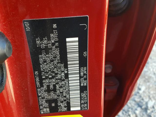 JTJGW31U782006455 - 2008 LEXUS RX 400H RED photo 10