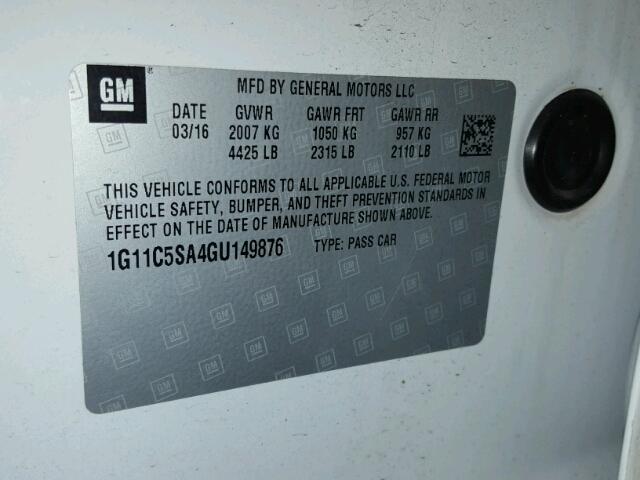 1G11C5SA4GU149876 - 2016 CHEVROLET MALIBU LIM 白色 照片 10