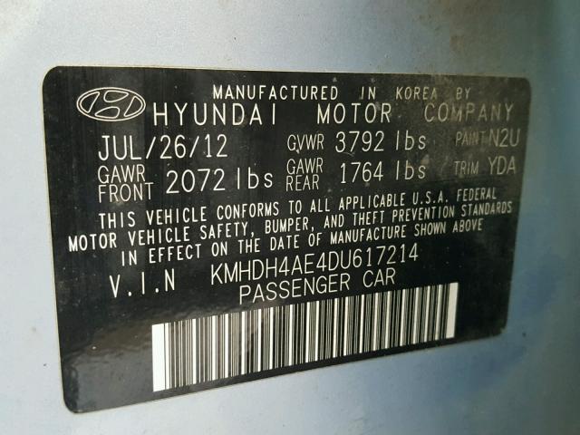 KMHDH4AE4DU617214 - 2013 HYUNDAI ELANTRA GL BLUE photo 10