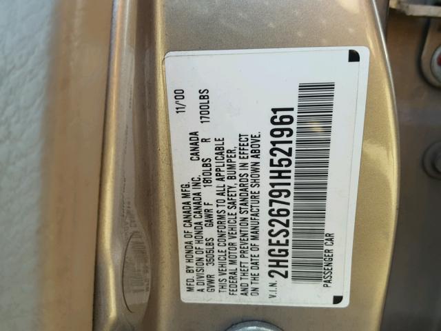 2HGES26791H521961 - 2001 HONDA CIVIC EX 银色 照片 10