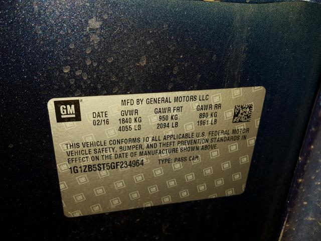 1G1ZB5ST5GF234964 - 2016 CHEVROLET MALIBU LS ლურჯი ფოტო 10