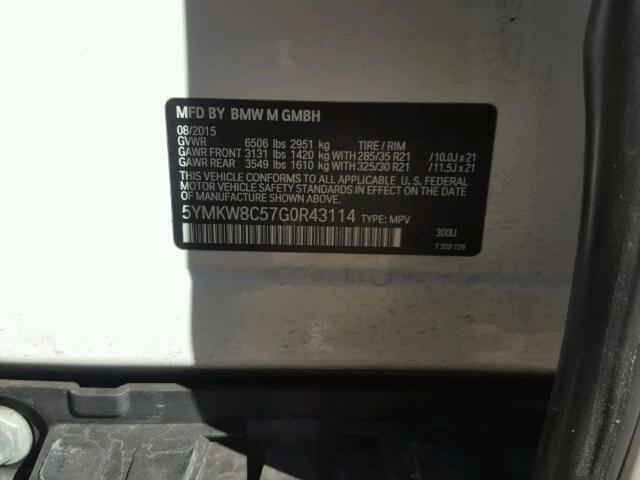 5YMKW8C57G0R43114 - 2016 BMW X6 WHITE photo 10