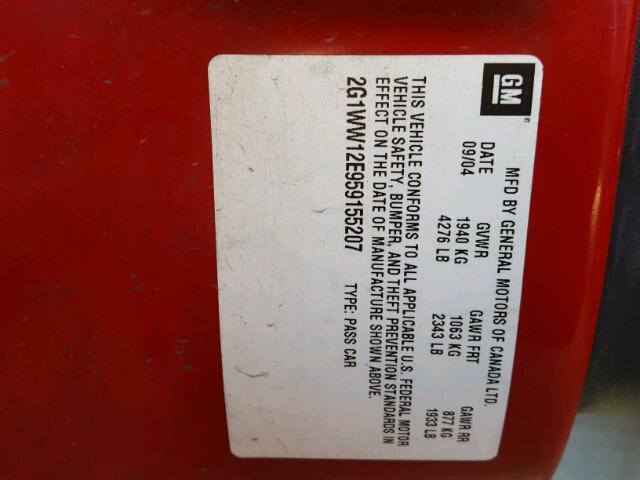 2G1WW12E959155207 - 2005 CHEVROLET MONTE CARL 红色 照片 10