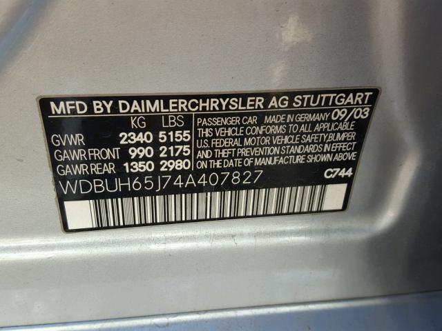 WDBUH65J74A407827 - 2004 MERCEDES-BENZ E 320 SILVER photo 10