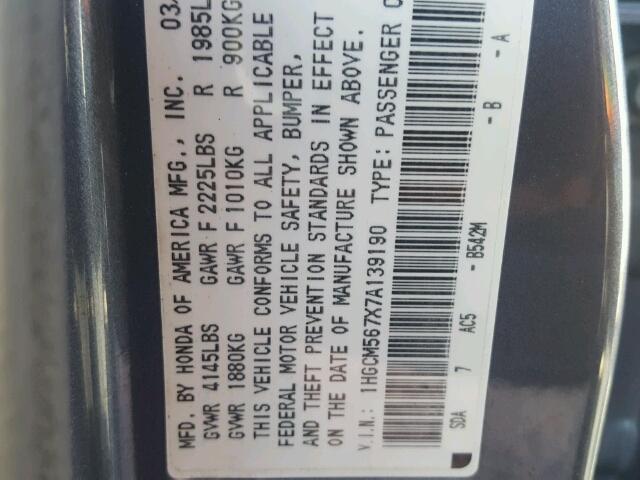 1HGCM567X7A139190 - 2007 HONDA ACCORD EX BLUE photo 10