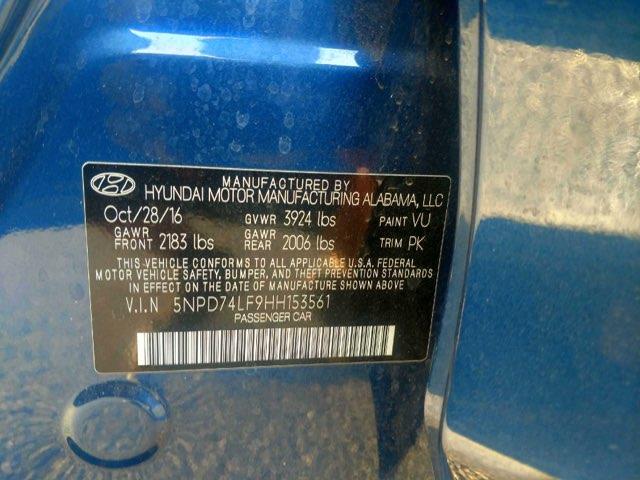 5NPD74LF9HH153561 - 2017 HYUNDAI ELANTRA SE BLUE photo 10