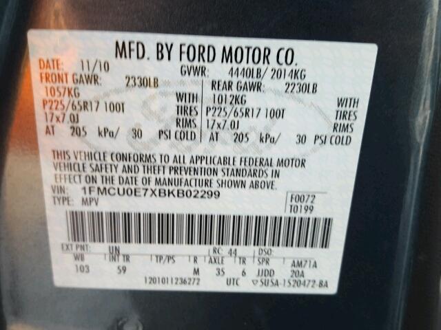 1FMCU0E7XBKB02299 - 2011 FORD ESCAPE LIM BLUE photo 10