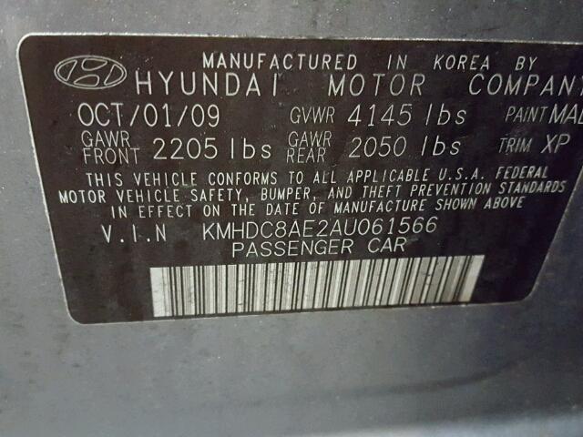 KMHDC8AE2AU061566 - 2010 HYUNDAI ELANTRA TO GRAY photo 10