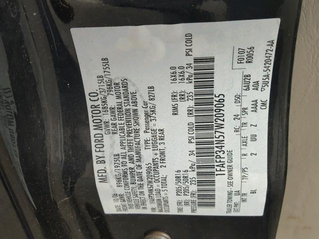 1FAFP34N57W209065 - 2007 FORD FOCUS ZX4 BLACK photo 10