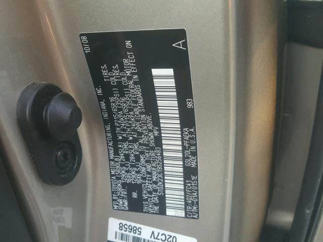 5TDZK23C19S256483 - 2009 TOYOTA SIENNA CE TAN photo 10