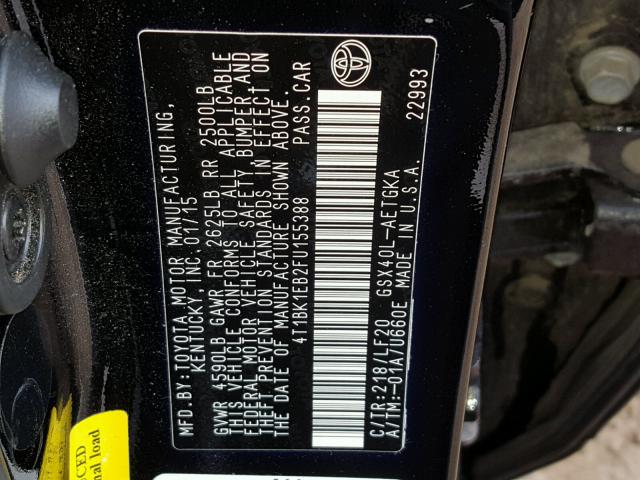 4T1BK1EB2FU155388 - 2015 TOYOTA AVALON XLE BLACK photo 10