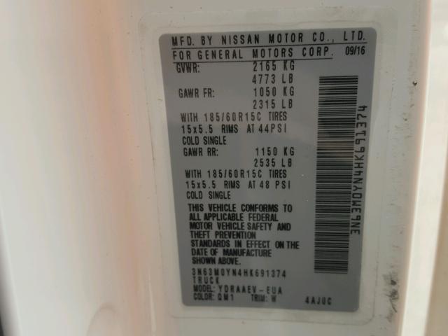 3N63M0YN4HK691374 - 2017 CHEVROLET CITY EXPRE WHITE photo 10