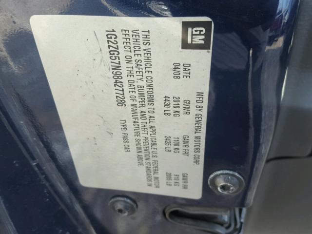 1G2ZG57N984277286 - 2008 PONTIAC G6 BASE BLUE photo 10