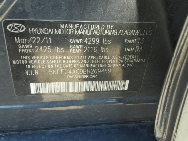 5NPEC4AC9BH269469 - 2011 HYUNDAI SONATA SE BLUE photo 10