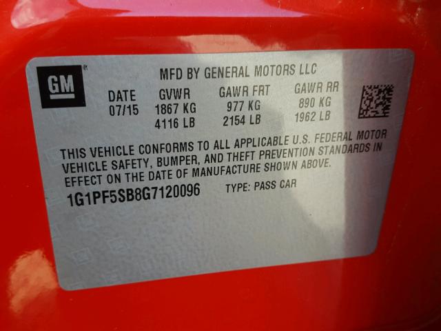 1G1PF5SB8G7120096 - 2016 CHEVROLET CRUZE LIMI RED photo 10