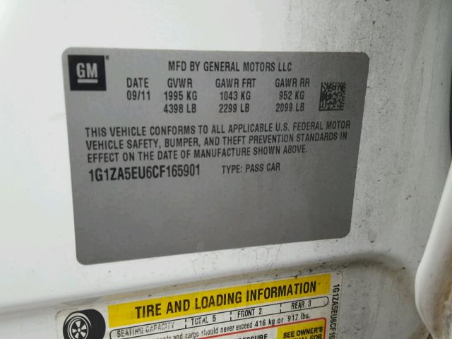 1G1ZA5EU6CF165901 - 2012 CHEVROLET MALIBU LS თეთრი ფოტო 10