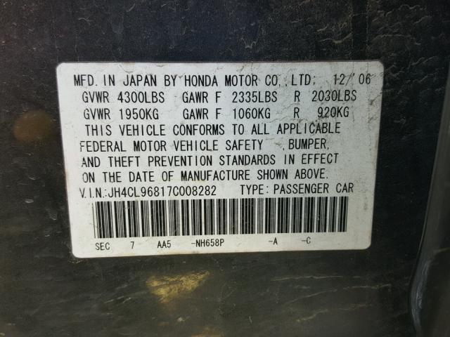 JH4CL96817C008282 - 2007 ACURA TSX CHARCOAL photo 10